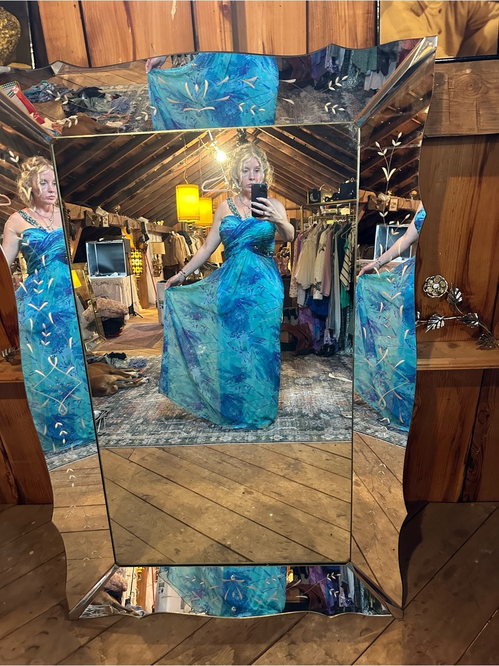 Cache Turquoise and Teal Embellished Strapless Dress